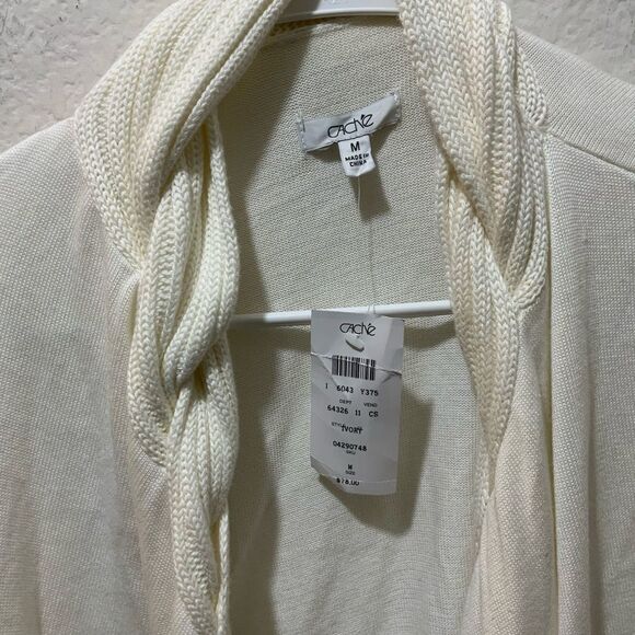 Cache Open Front Cardigan Sweater Cotton Modal Cashmere Women's M Ivory Cream - Picture 4 of 10